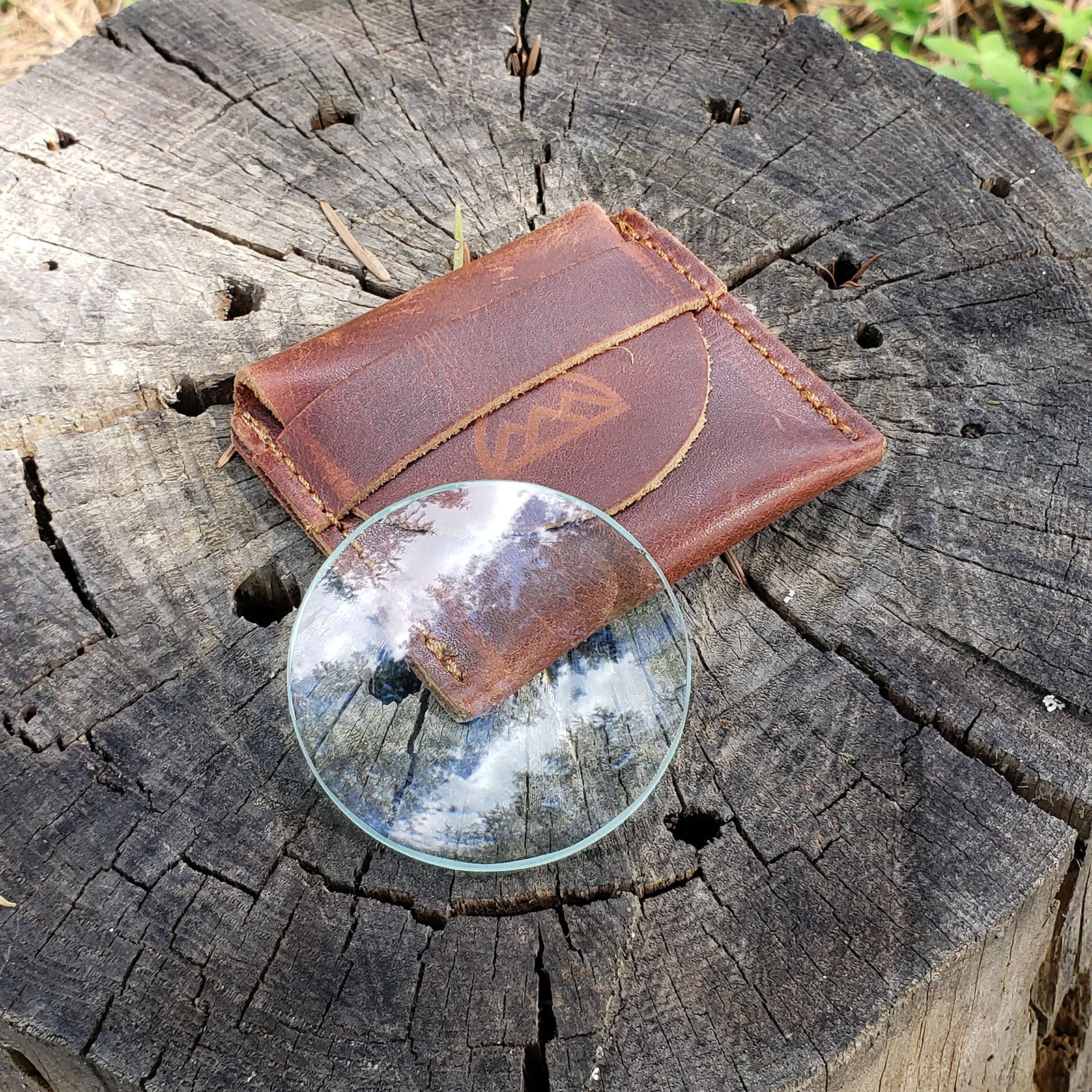 Pocket Magnifying Lens in Leather Carry Pouch for Fire Making, Tracking, Plant I