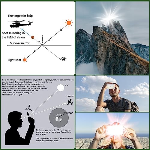 Signal Mirror Survival Kits Military Grade, 3 x 5 in Camping Mirror with 3×5″