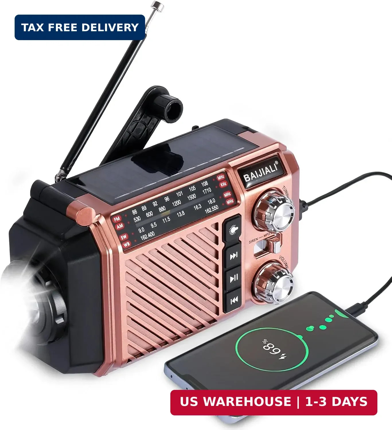 Hand Crank Emergency Weather Radio with 2600mAh/9620mWh Power Bank, NOAA AM FM S
