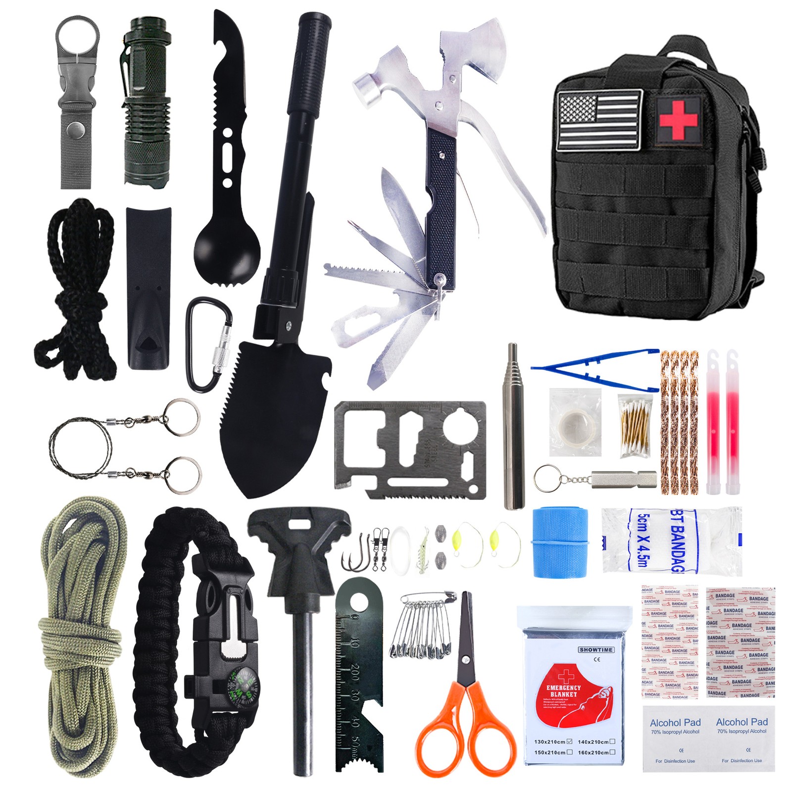 15 PCS Tactical Survival Gear Travel Outdoor Emergency Rescue Equipment Kit