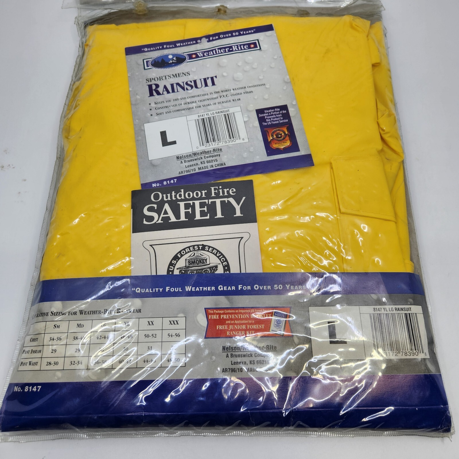Weather-Rite Yellow PVC Coated Nylon Waterproof Rainsuit #8127 Size L Open Pkg