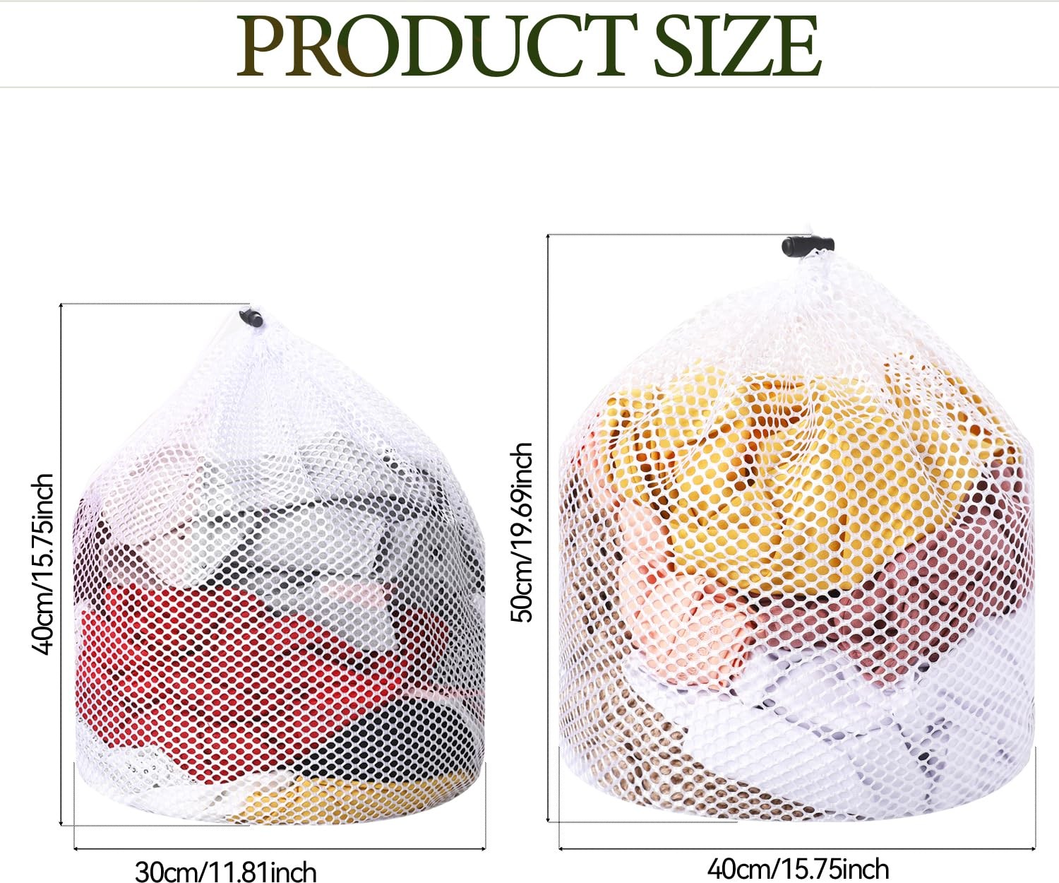 2 Packs Laundry Mesh Bags, Drawstring Net Bag for Large, White