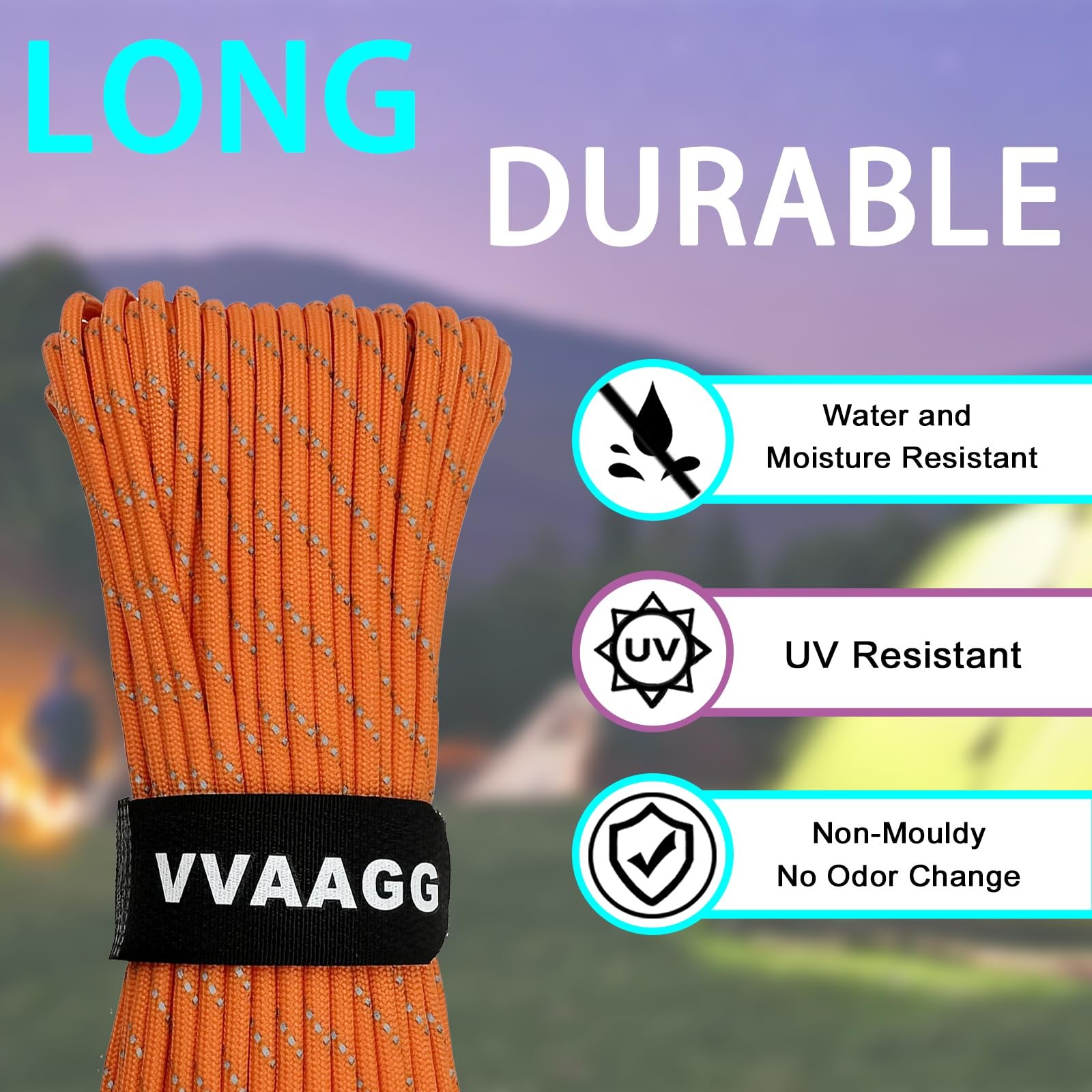 VVAAGG Reflective Paracord Rope 100FT, 7 Strand Nylon para Cord Orange