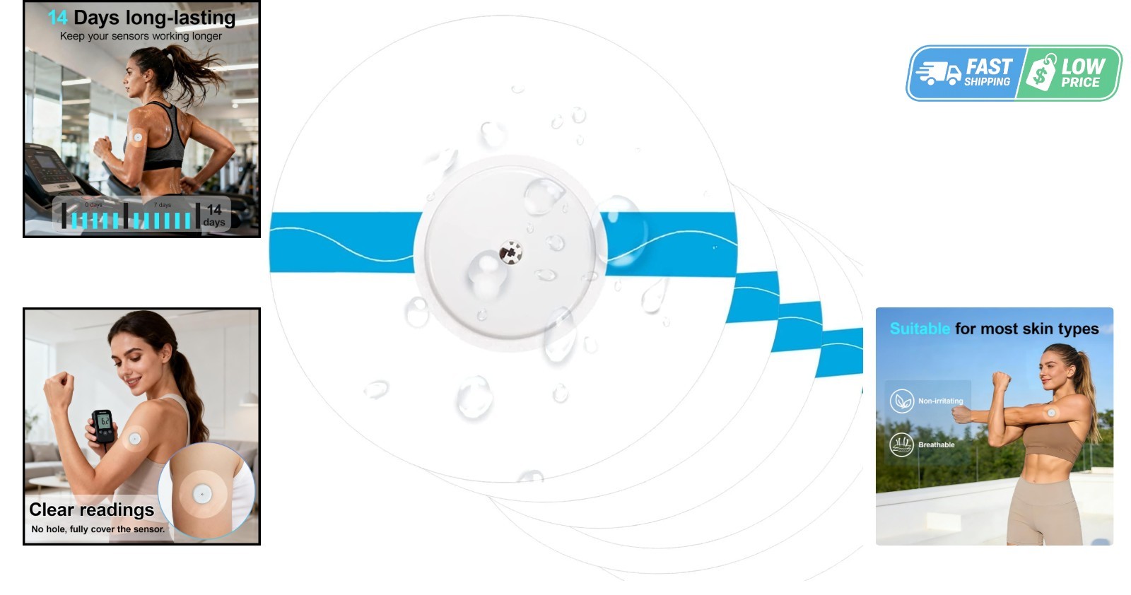 Strong Stick CGM Sensor Covers, 20 Pack Waterproof & Comfortable for 10-14 Days