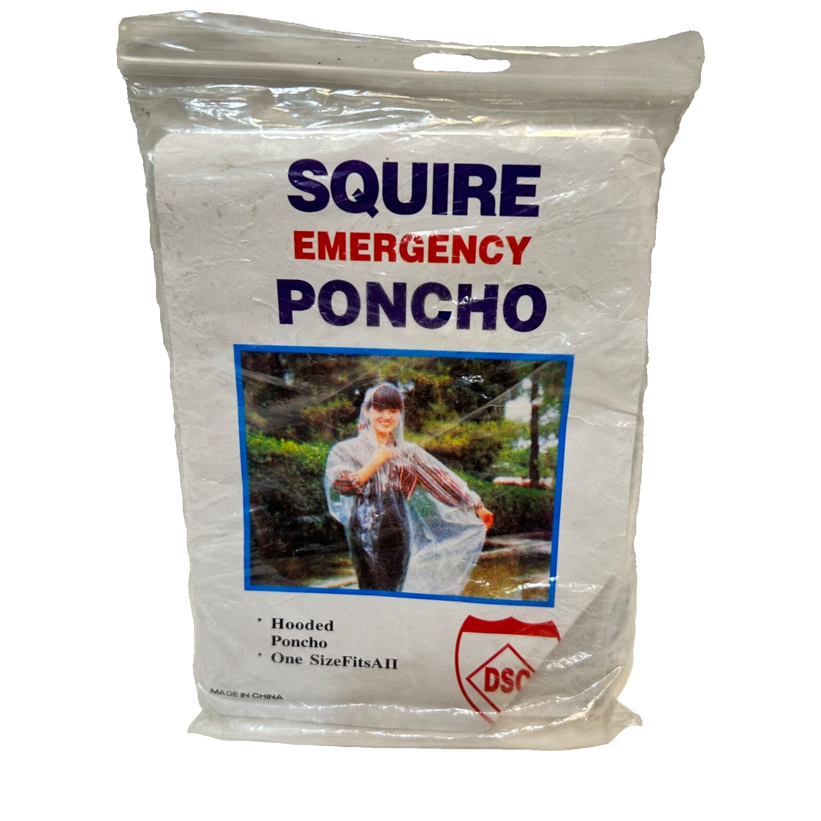 Vintage Squire Emergency Hooded Poncho Clear One Size Fits All NOS