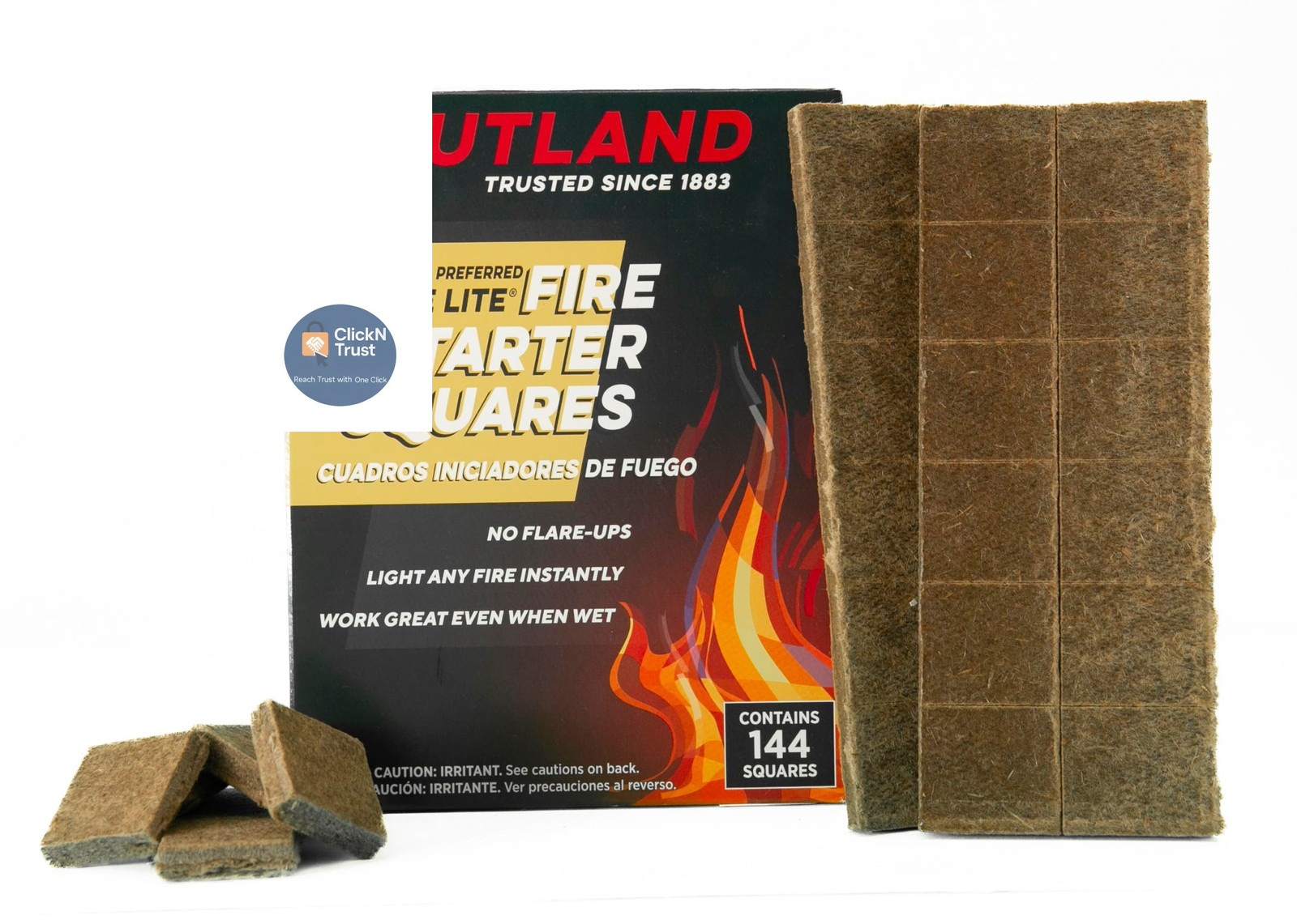 Rutland Safe Lite Fire Starter Squares – Heavy Charcoal 144 Count, Natural