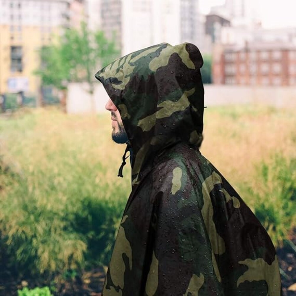 Rain Cover Waterproof Hooded US-Army Style Military Army Poncho Cape Rain Coat