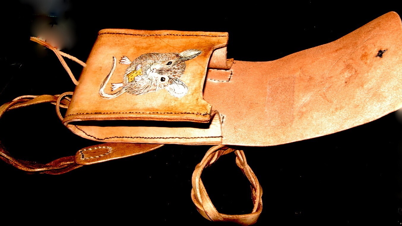 Raccoon Foraging Leather Bushcraft Bag with Mystery Braid
