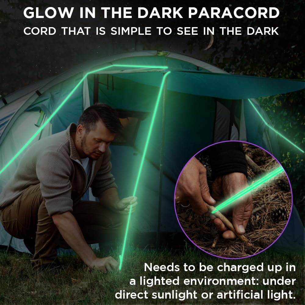 TECEUM Paracord Type III 550 Green – Glow in 100 Ft, – the Dark