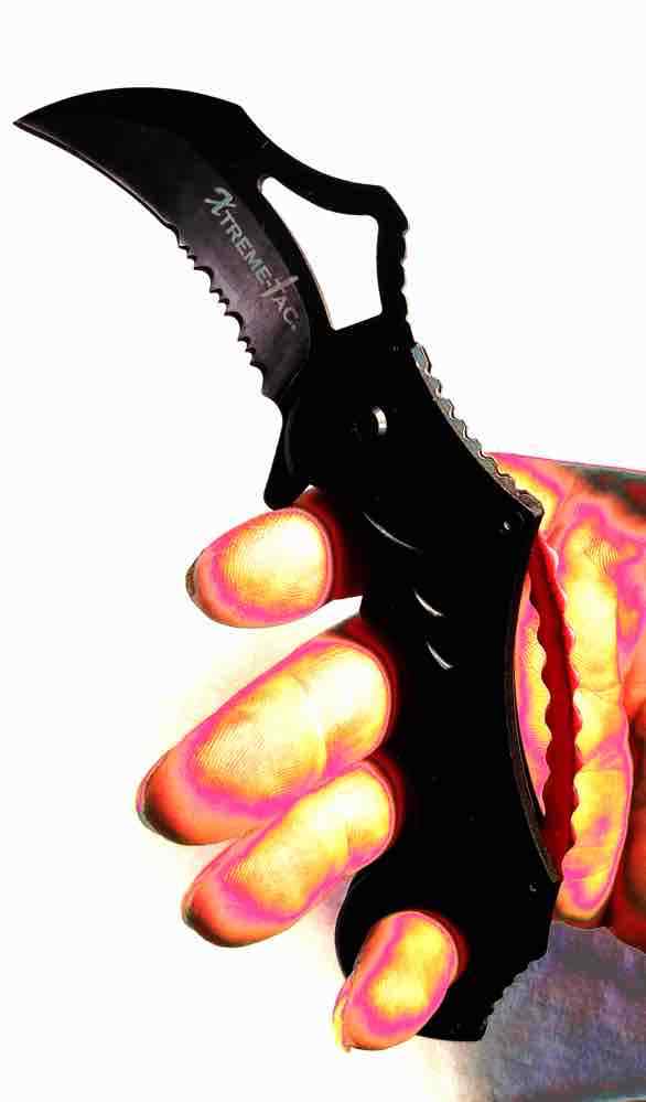 Excellent Black and Red Tactical Spring Assist Karambit Pocket Knife