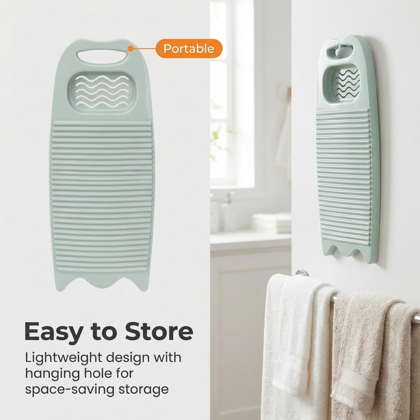 Cansybil Non-Slip Laundry Washing Board, Household Large, E-Light Blue