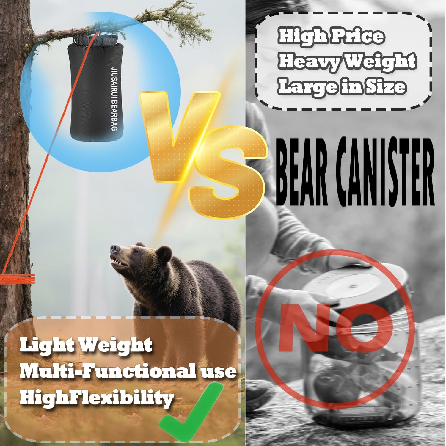 7.8Oz Ultralight Bear Bag Hanging Kit: 30D Waterproof Bear Proof Food Storage fo