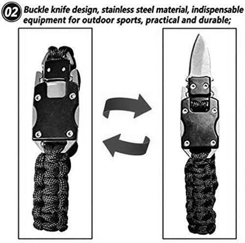 2 Pcs Black Tactical Knife Paracord Bracelet Survival Gear EDC Tactical Gifts
