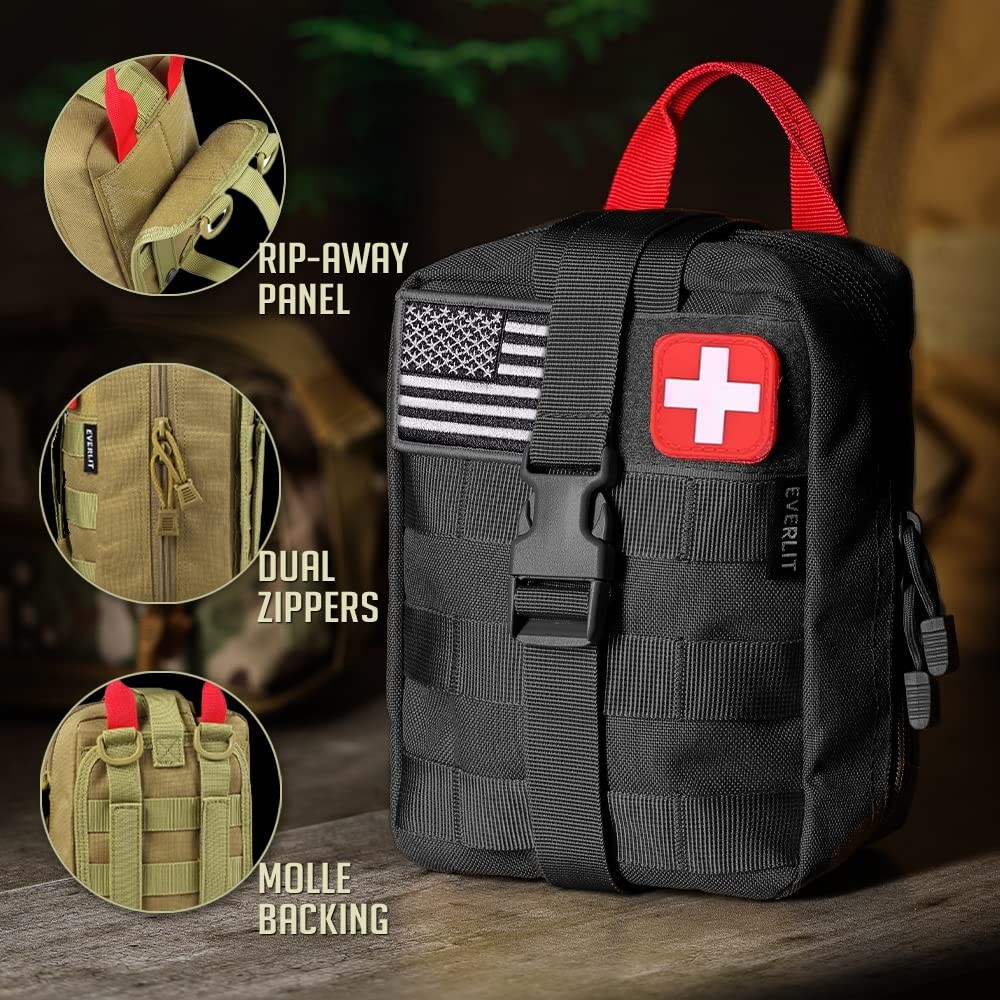 250-Piece Survival First Aid Kit | IFAK EMT Molle Pouch | Emergency Trauma Bag f