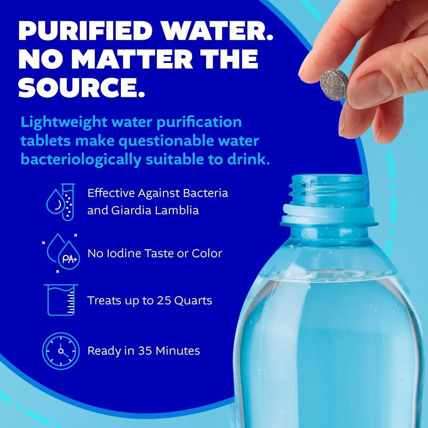 Water Purification Tablets With PA Plus – Two 50 count Bottles