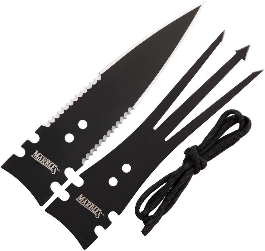 Survival Spear Gig Head Set | 6.63″ Black Stainless Dual-Edge Blades + Paracord