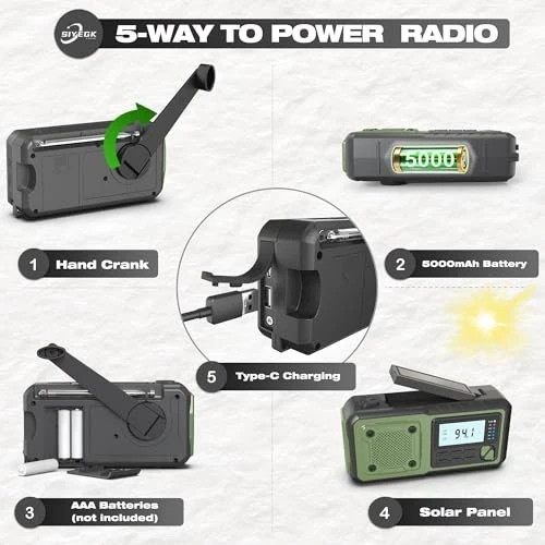 Crank Emergency Radio, Weather Radios, Solar Radios with Hand Crank green