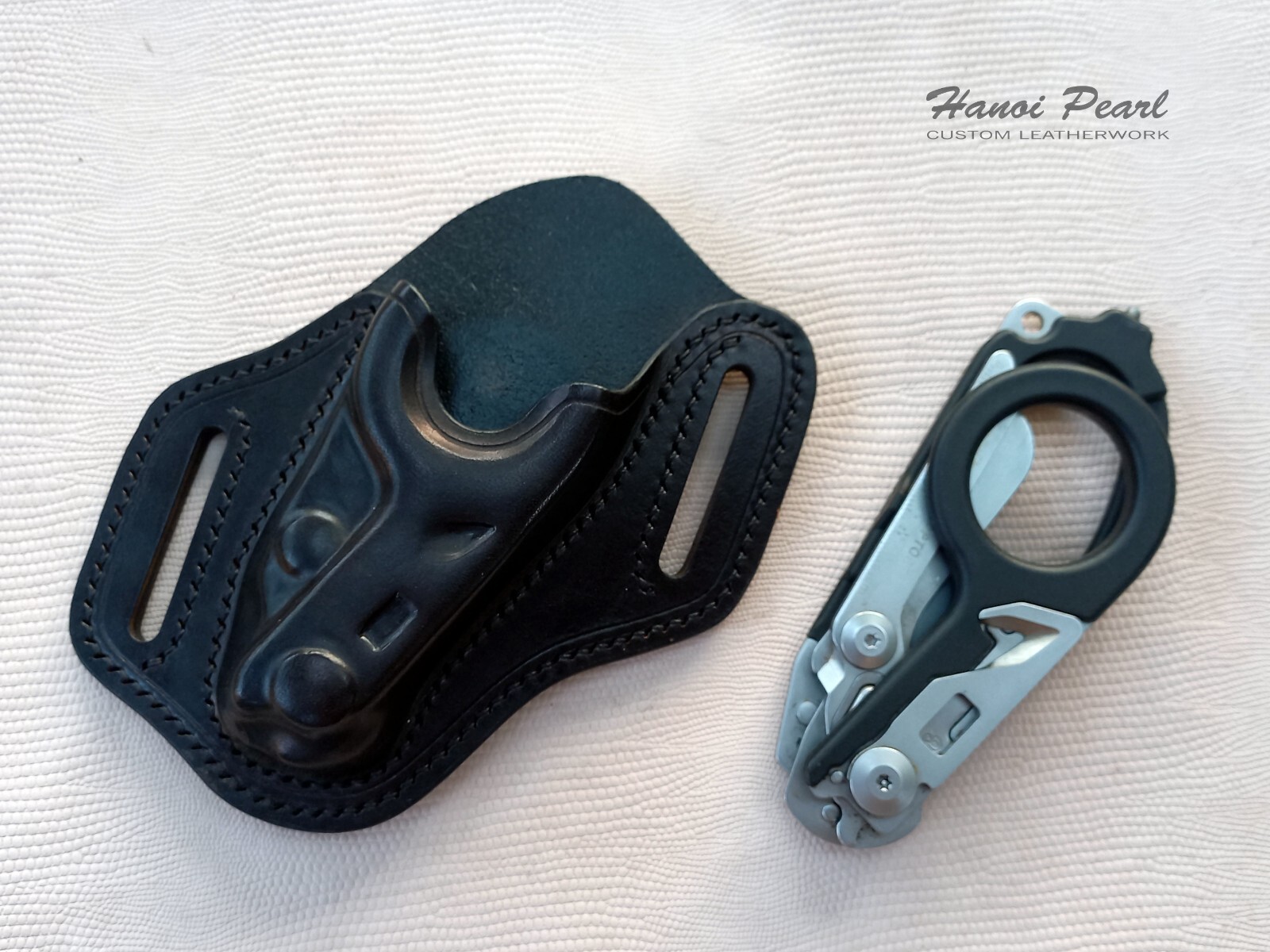 Custom Black Leather Holster for Leatherman Raptor Rescue