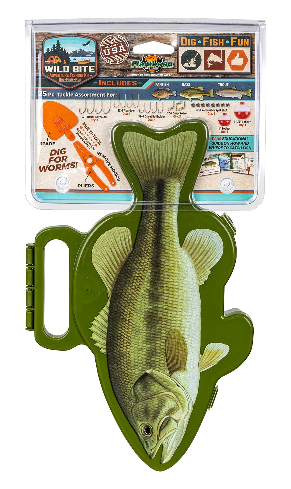Flambeau Outdoors Wild Bite Fishing Tackle Box Kit Green/BASS One Size, Green
