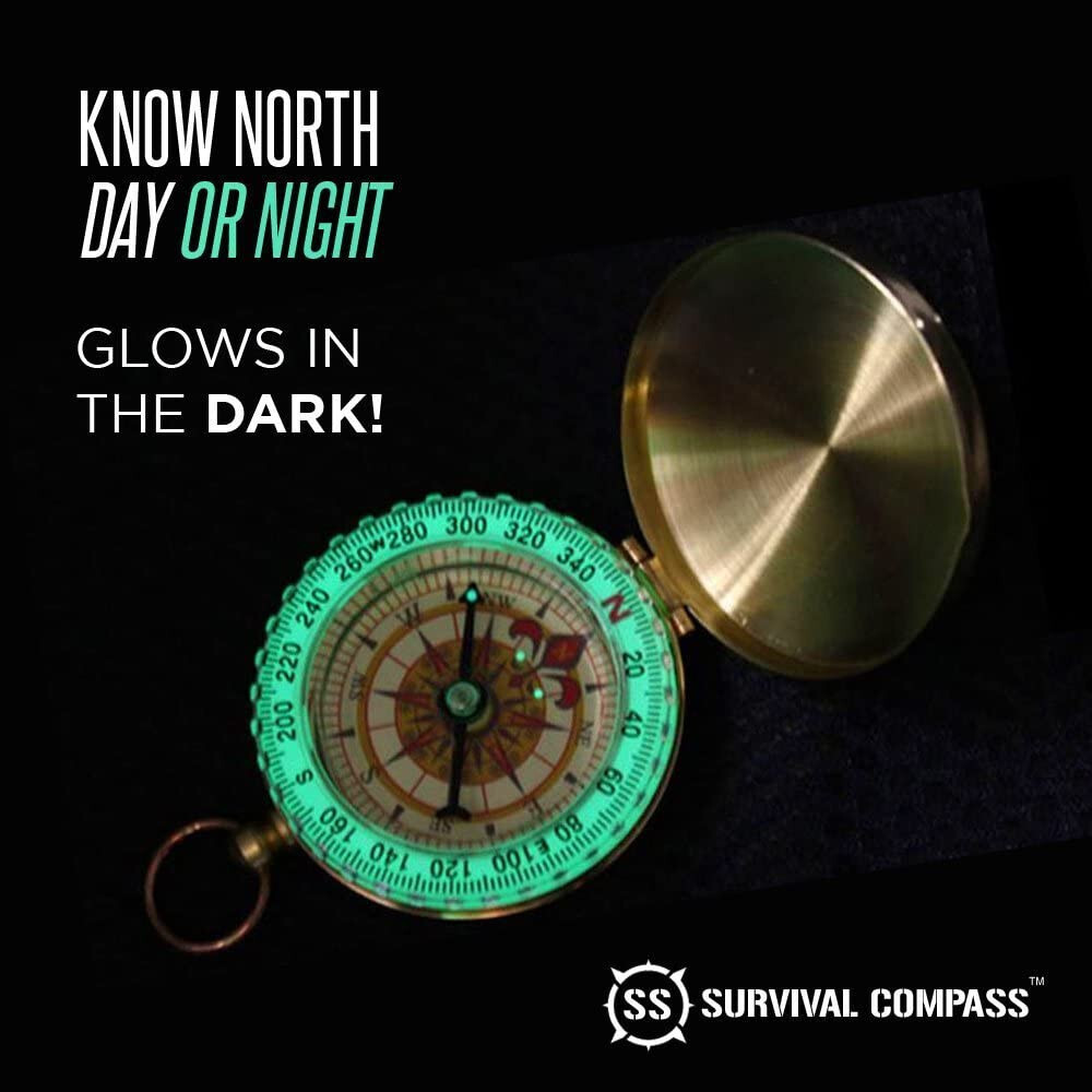 Camping Survival Compass Glow in The Dark Military Compass OPEN BOX
