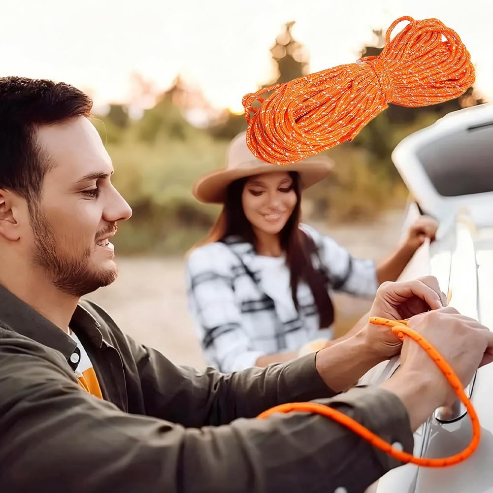 2mm Reflective Thin Paracord Rope – 65ft Dyneema Guy Lines 65 Feet, Orange