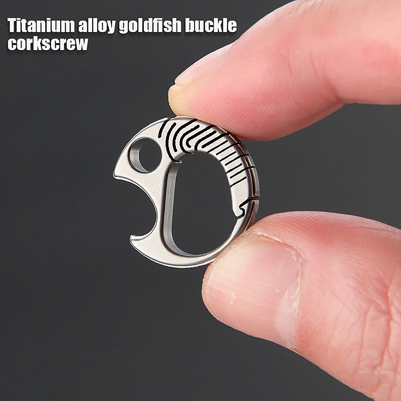 Small Buckle Titanium Alloy Mini Goldfish Clasp Keychain Bottle Opener Tool