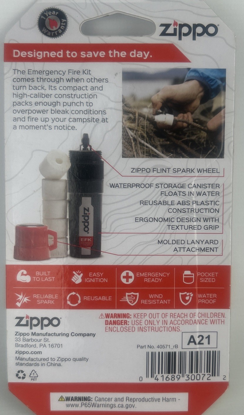 ZIPPO 40571 Emergency Fire Kit, Waterproof Storage Canister – Survival, Camping