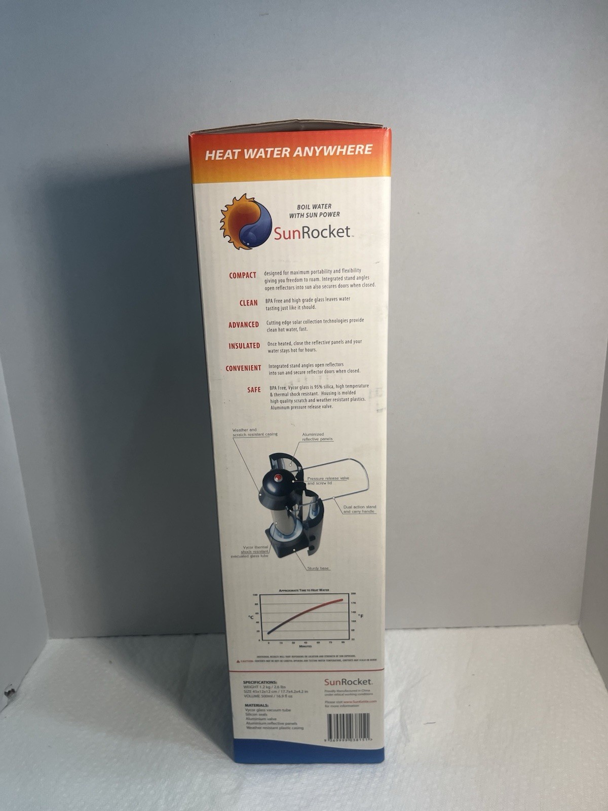 SunRocket Solar Water Heater & Thermos, Heat Water Anywhere! New In Box 1714