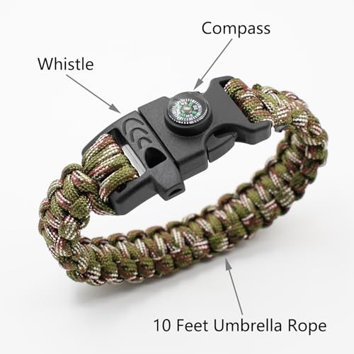 8 Pack Emergency Survival Bracelet with Whistle and Compass,Survival