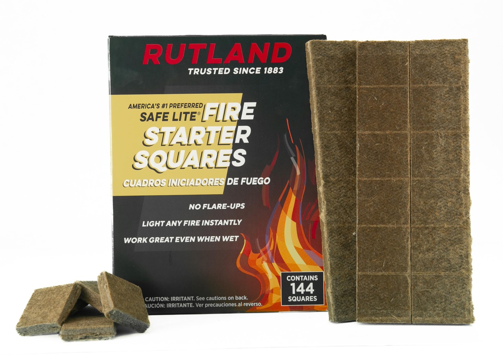 Rutland Safe Lite Fire Starter Squares – Heavy Charcoal 144 Count, Natural