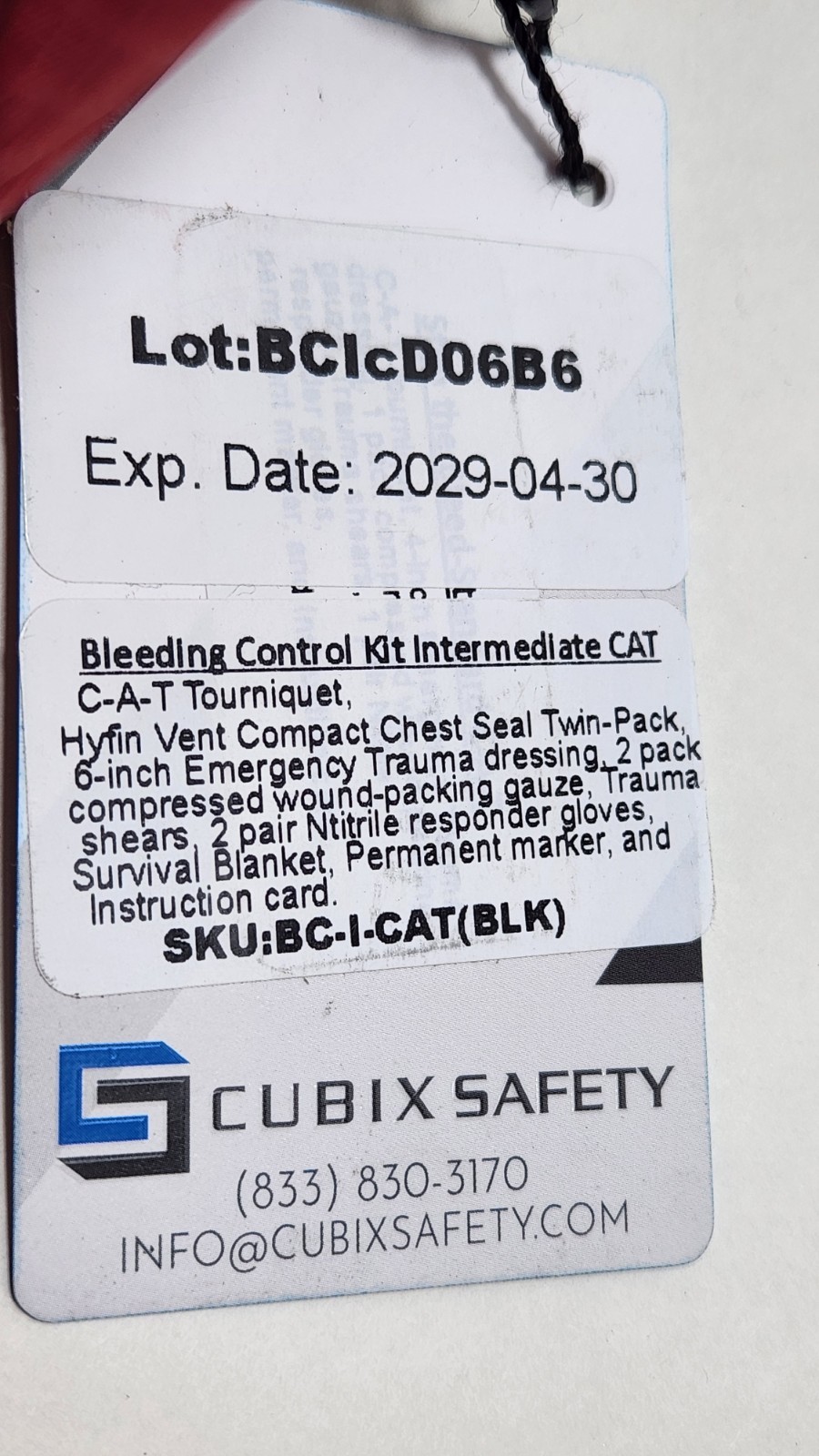 CUBIX SAFETY Bleeding Control Kit Intermediate CAT First Aid Red Pouch