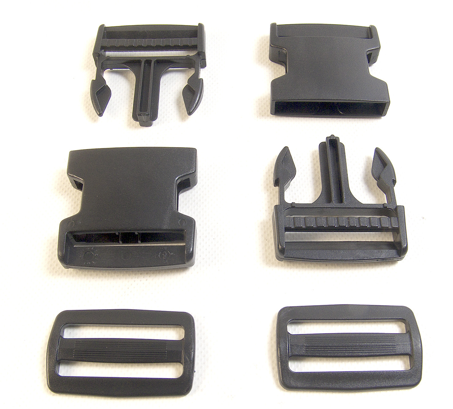 Quick Release Buckle, 2″ Inch, w/ Webbing Slide, Acetal Plastic 2 Pc. Set