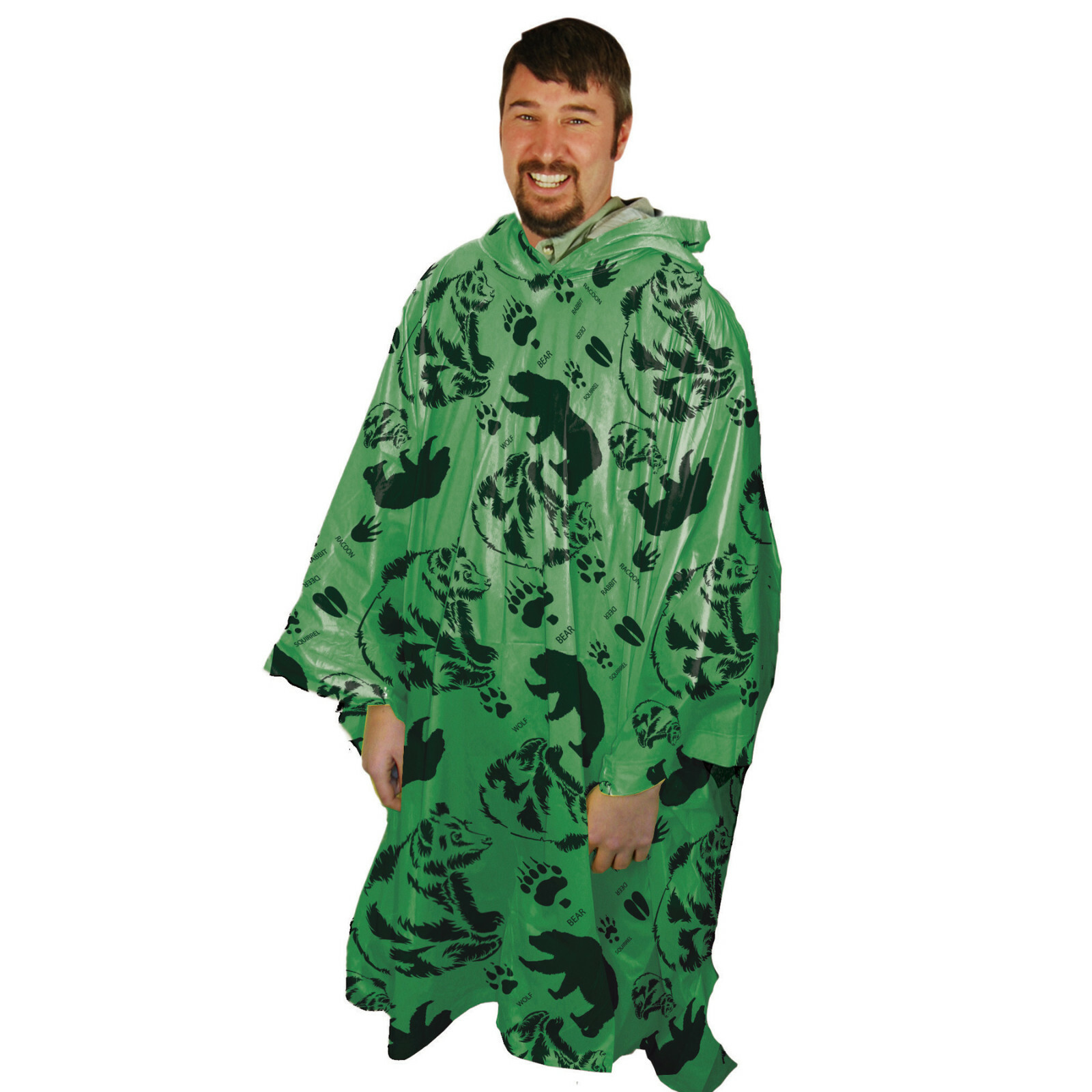 Adult Bear Rain Poncho One Size Fits Most Hooded Waterproof Vinyl .10mm PVC