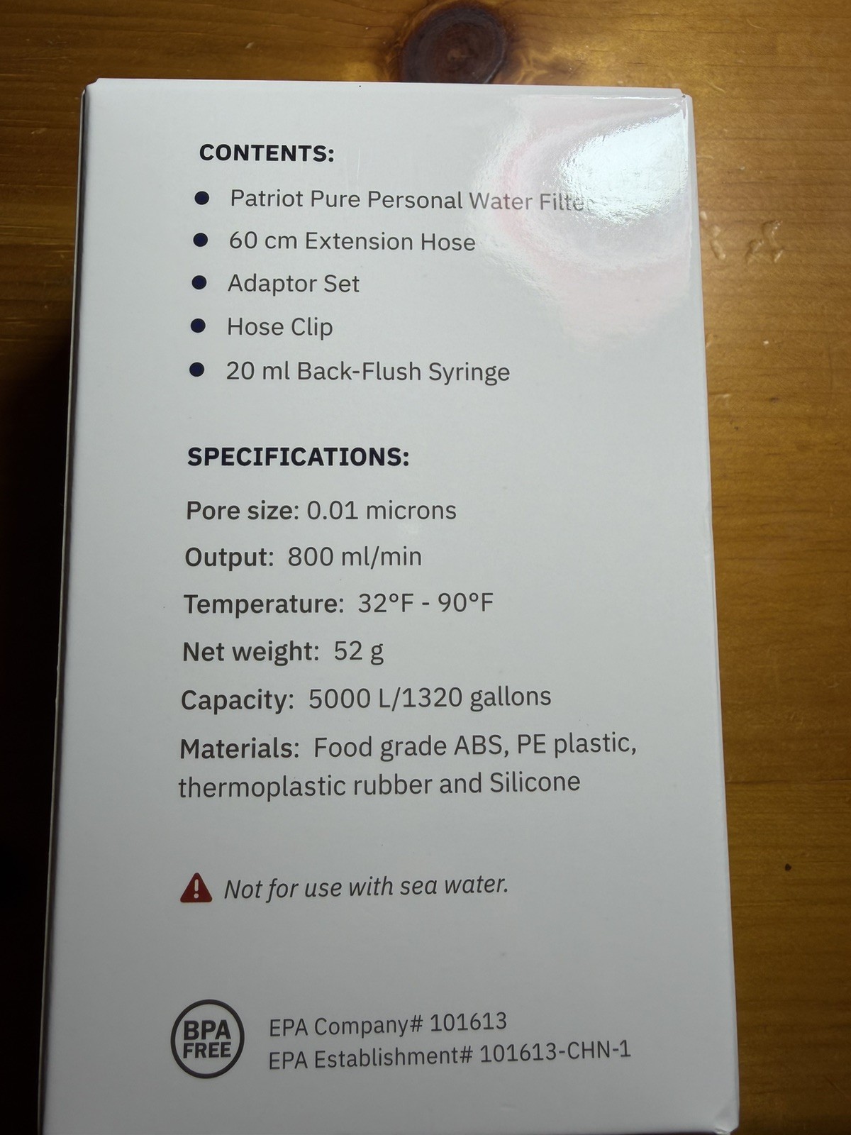 Patriot Pure Personal Water Filter New In Package Patriots Health Alliance