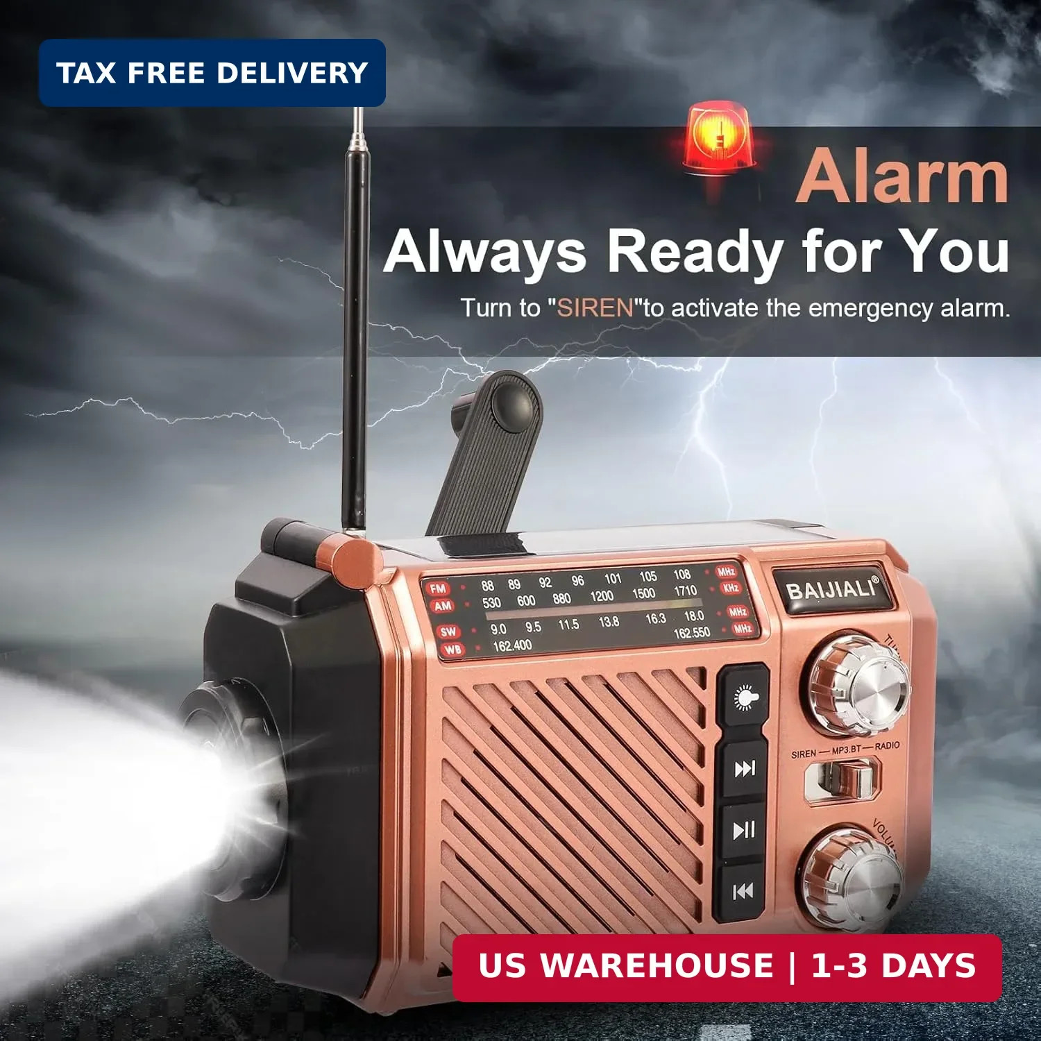 Hand Crank Emergency Weather Radio with 2600mAh/9620mWh Power Bank, NOAA AM FM S