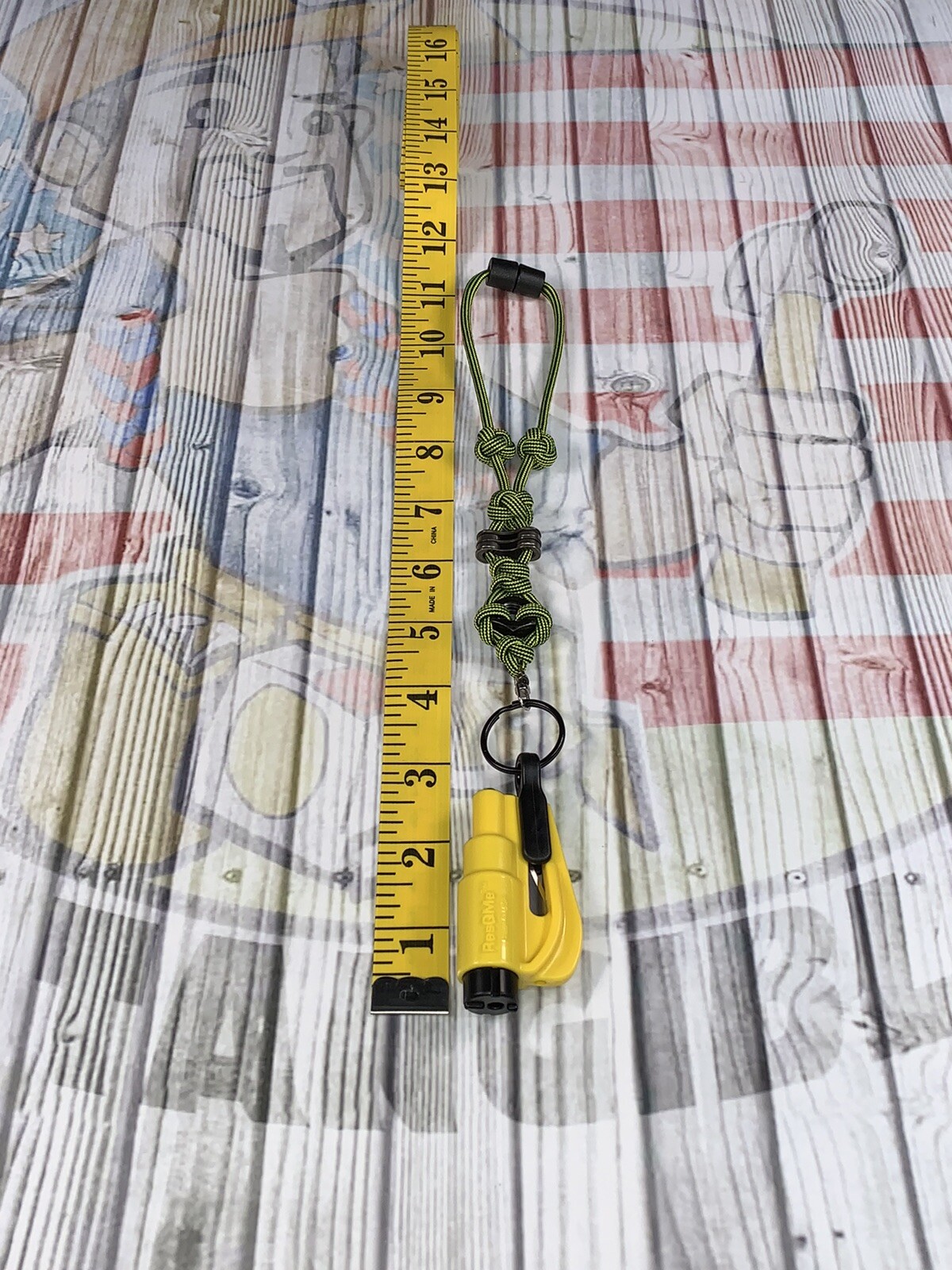 Resqme Keychain Car Escape Tool Yellow Seatbelt Cutter W/ Paracord Lanyard