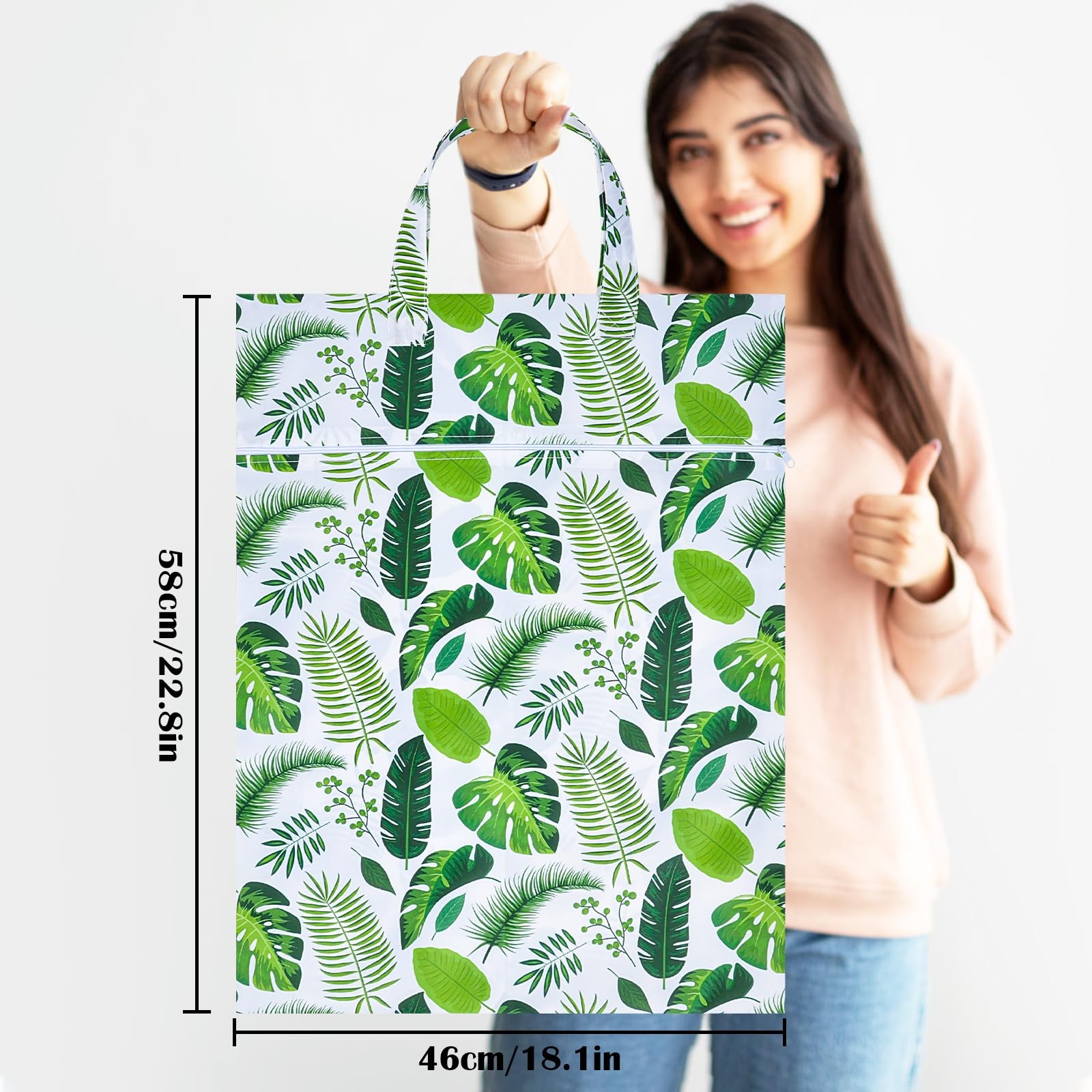 2 Pcs Large Travel Laundry Bags – Waterproof with Large, Green Leaf +Flamingo