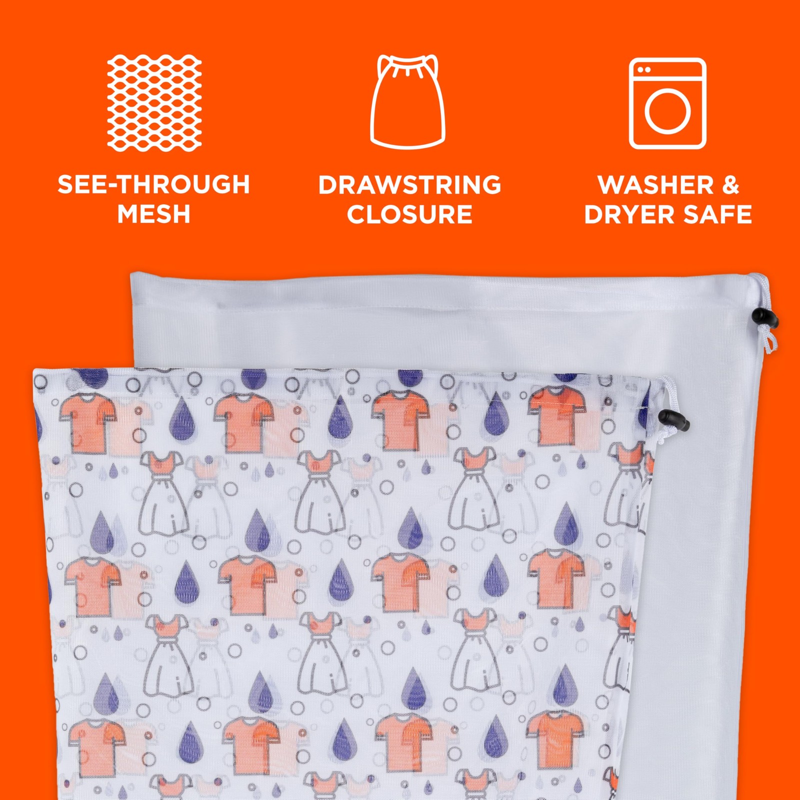 Tide Jumbo Mesh Laundry Bags, 2 12 X 34 Inches, White with Black Accents