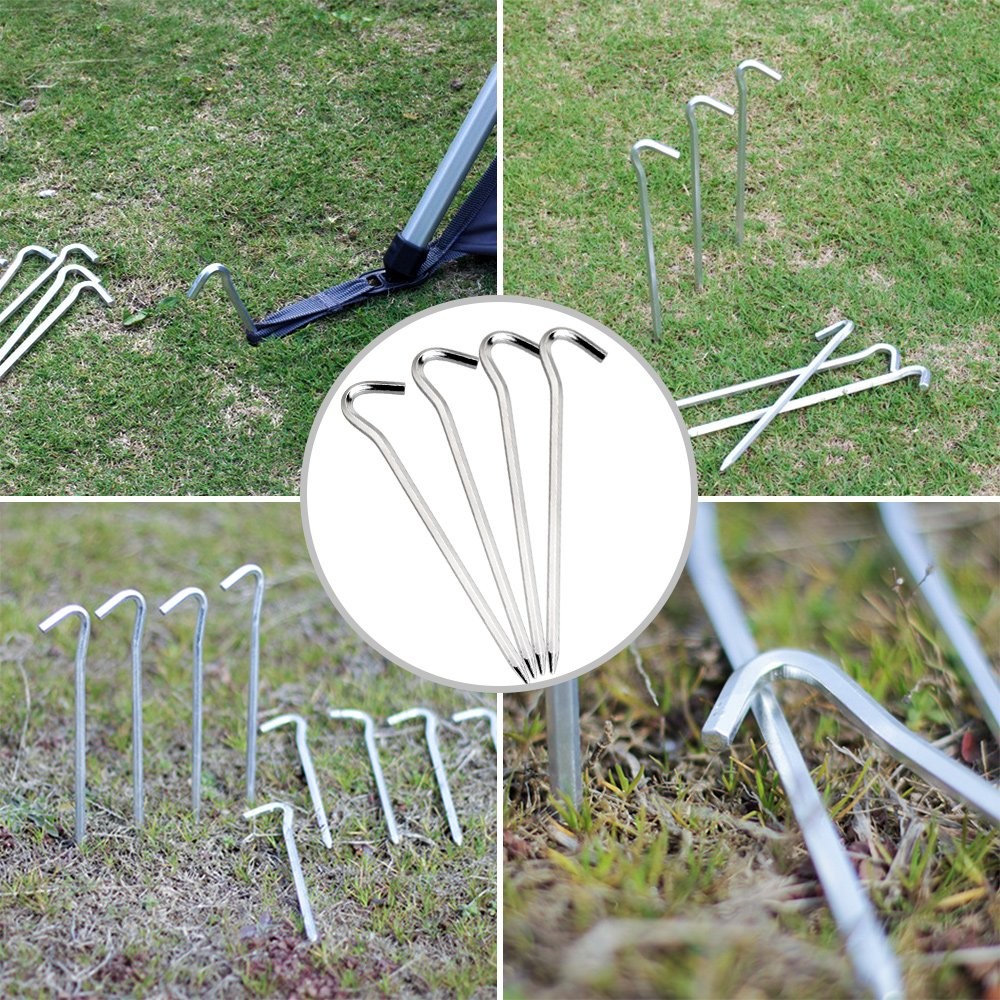 Tent Pegs – 18Pcs Aluminium Stakes with Hook – 7’’ Silver 18pcs