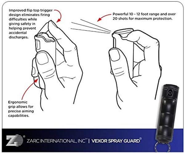 Vexor Police Strength Pepper Spray, Flip-Top Black-Teal-Rose Pink-Purple