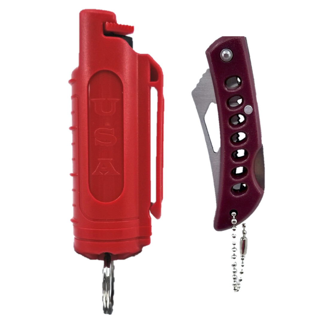 Police Magnum pepper spray .50oz red molded keychain pocket knife self defense