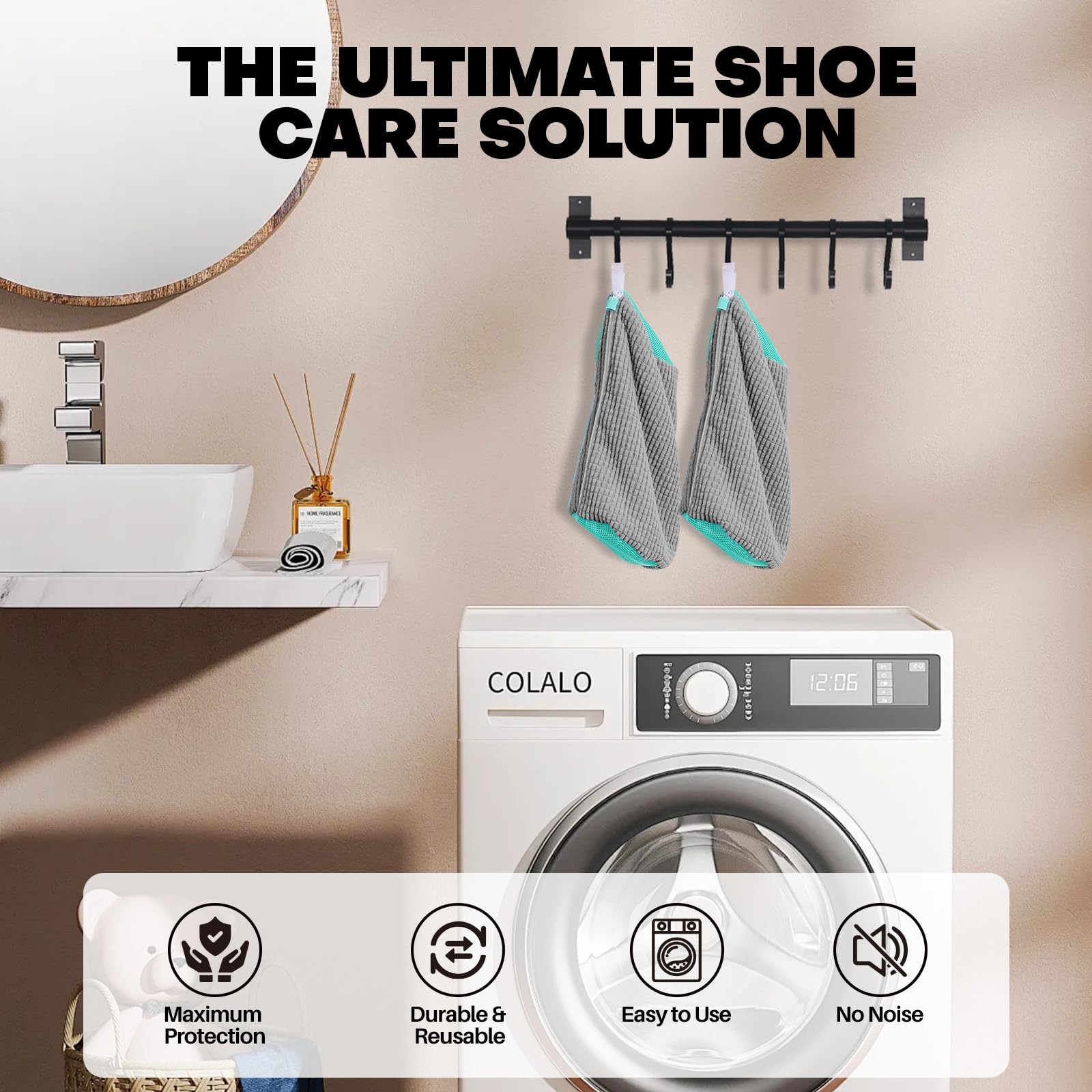 Shoe Washing Machine Bag: Laundry Bag for 15″L x 7″W x 7″H, Gray 2pcs