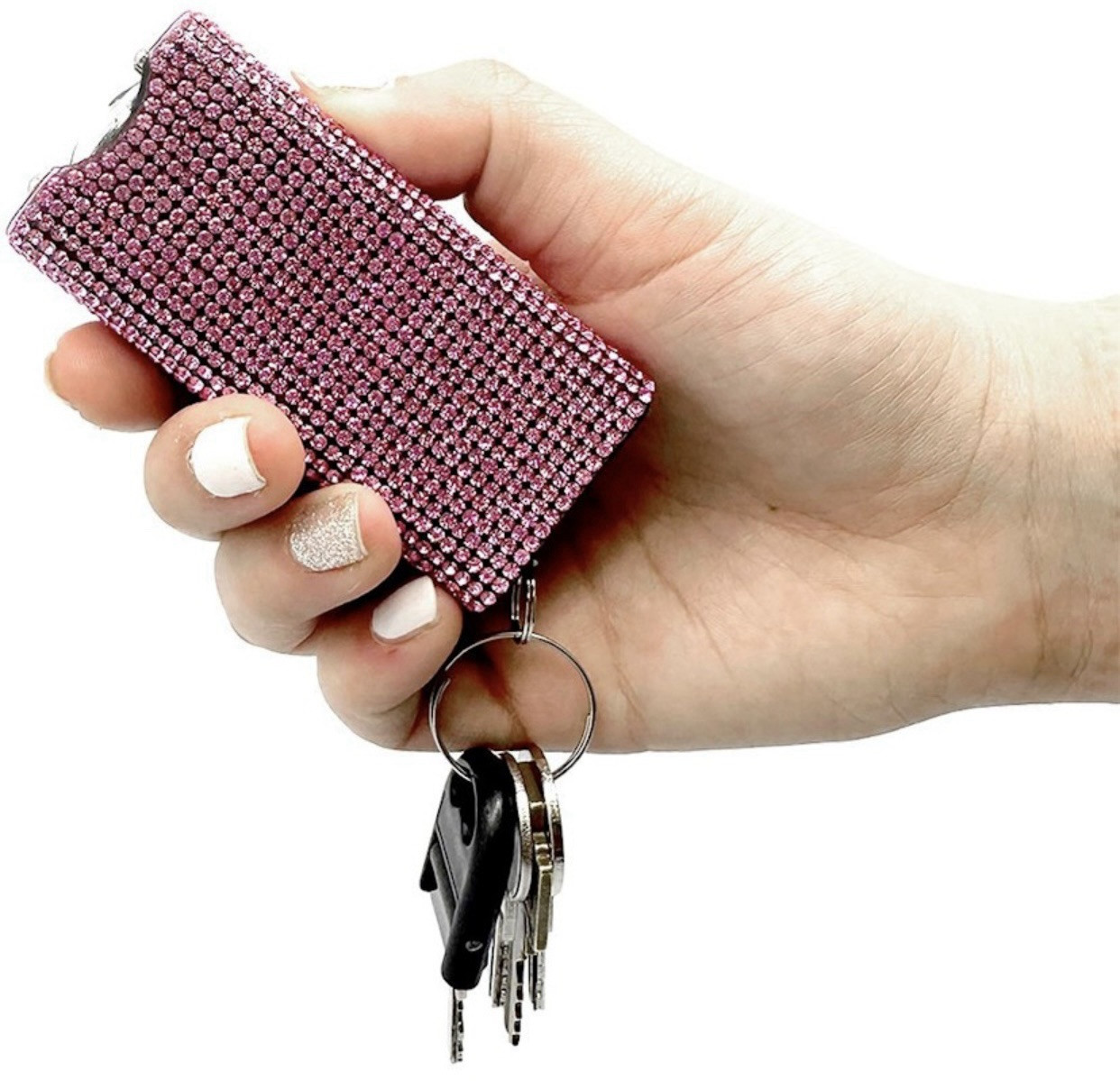 PINK RHINESTONE MINI 3″ RECHARGE Stun Gun WOMEN Self Defense SAFETY LED Light