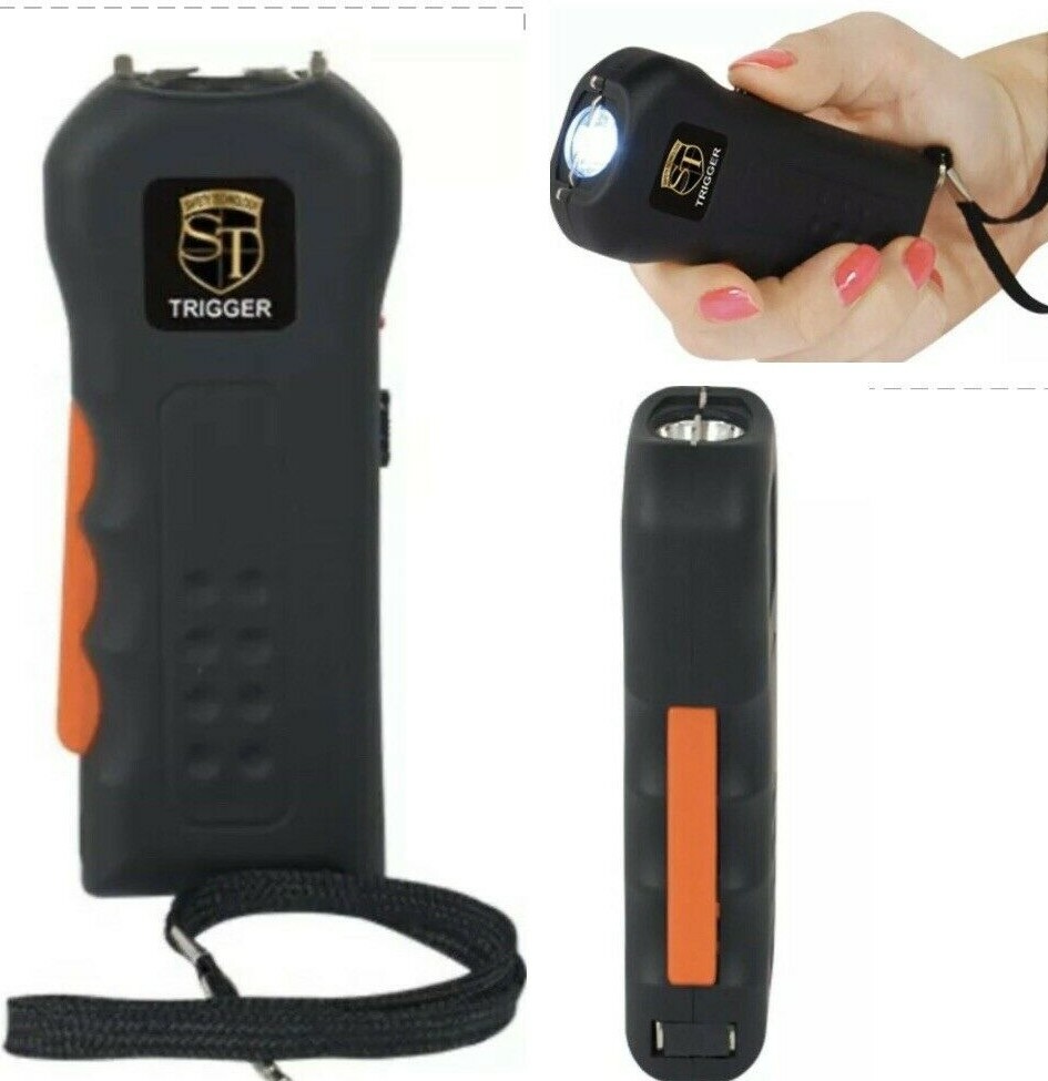 POWERFUL SQUEEZE POLICE Self Defense Black Stun Gun Rechargeable LED FLASHLIGHT