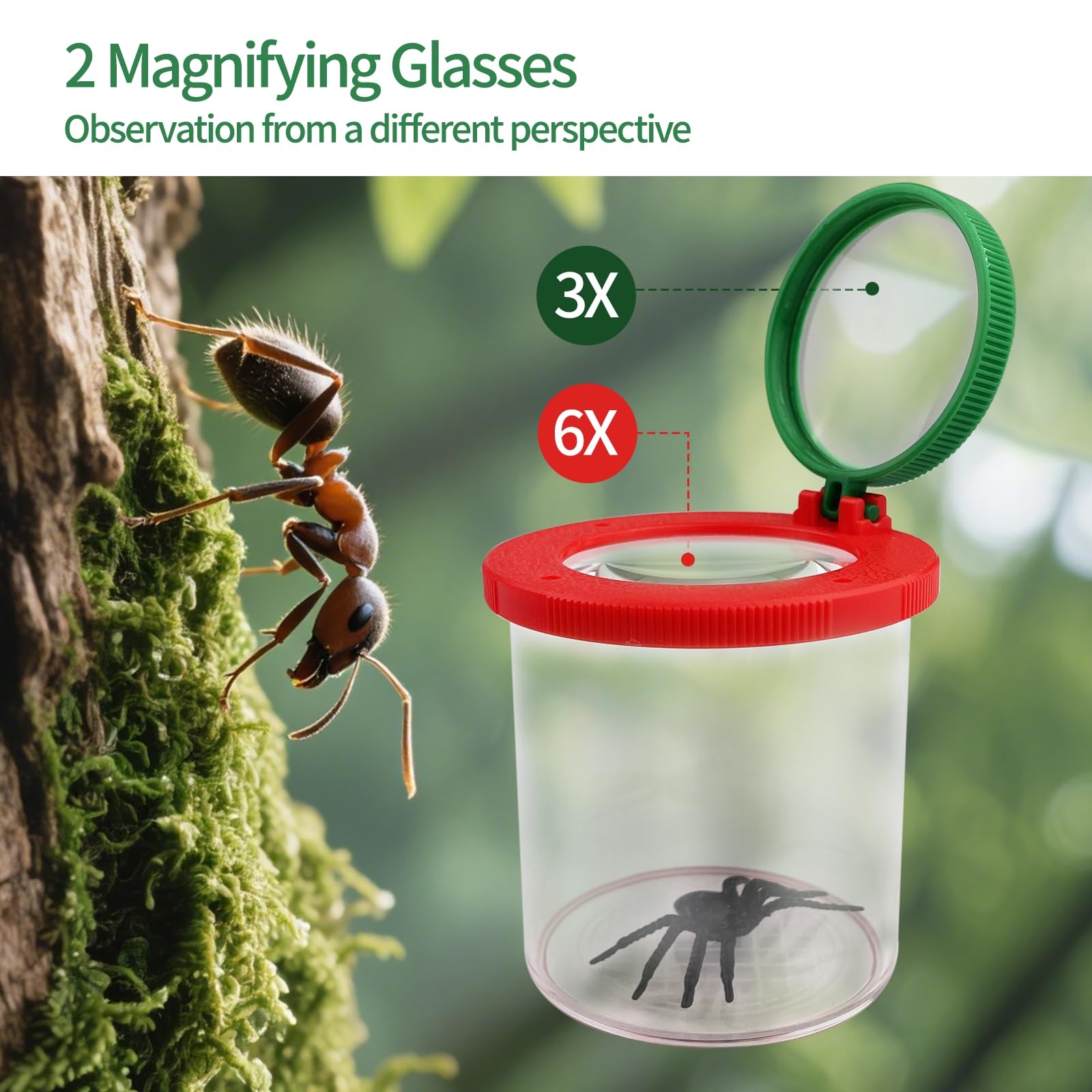 Set of 2 Tumbler Magnifiers for Kids, Magnifying Glass for Kids, Magnifying Cup 3 Compartment and 6…