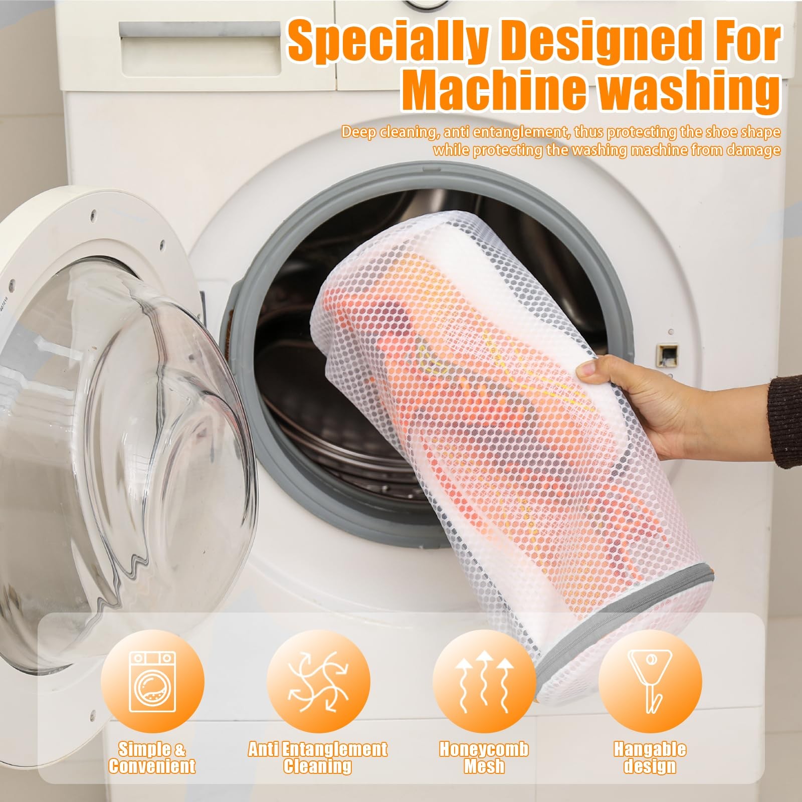Kimmama Shoe Washing Machine Bag, Bag for 2L(7x7x15″), White