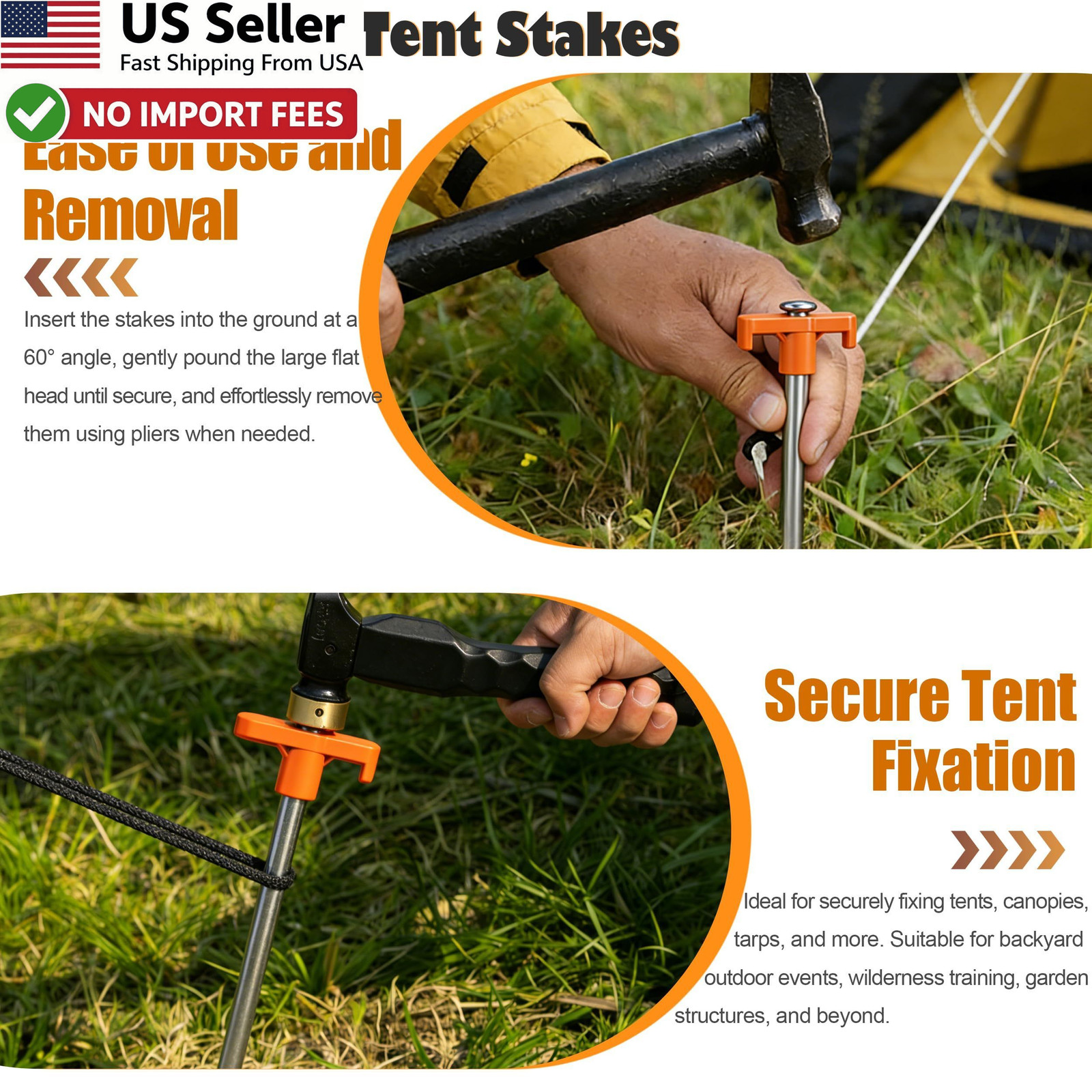 10PCS Tent Stakes Heavy Duty Non-Rust Metal Pegs Garden Canopies Tarp FROM USA