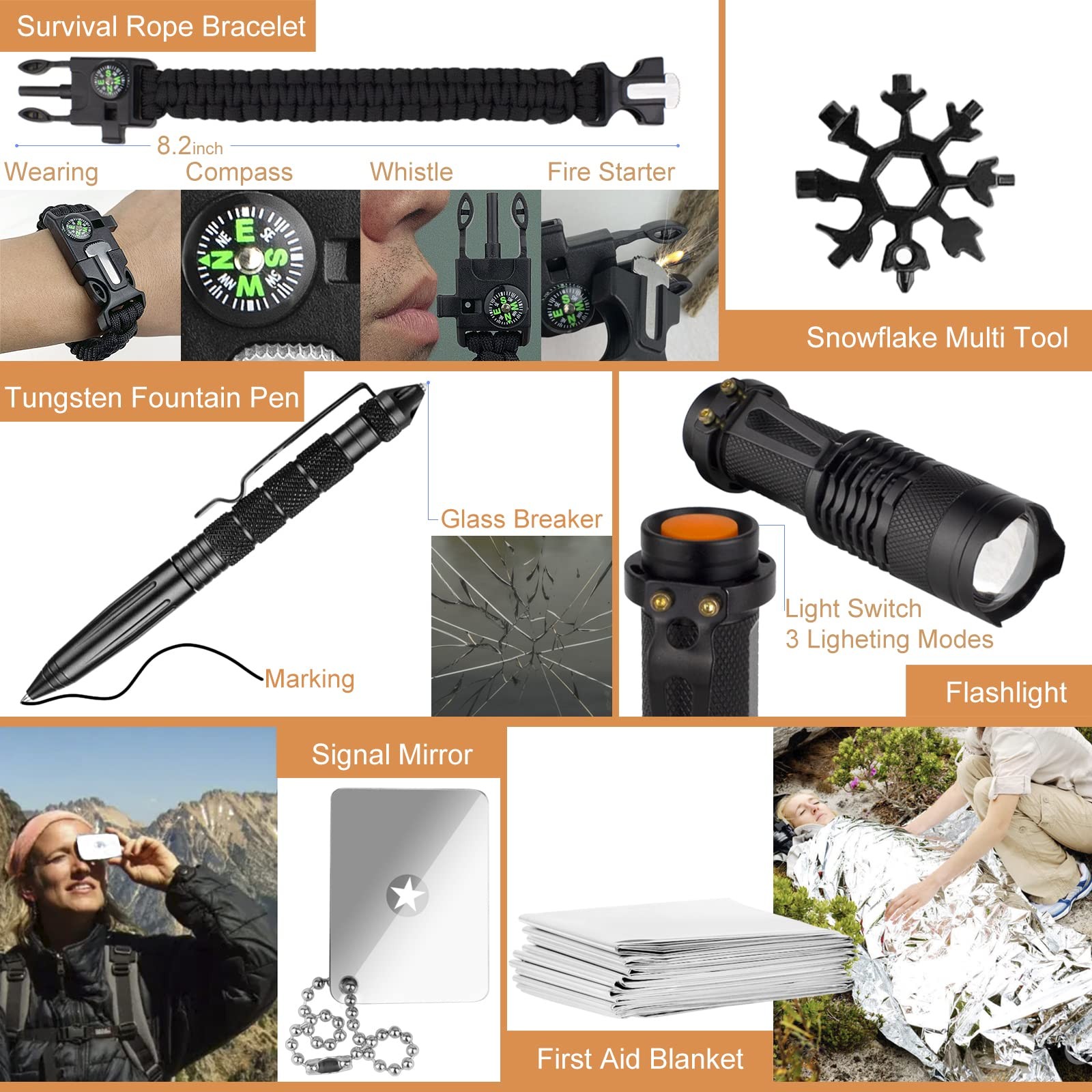 Survival Kit 34 in 1 Emergency Tactical Survival Gear Camping Tool Accessorie…