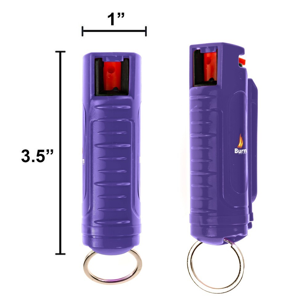 BURN Pepper Spray 1/2oz Security Self Defense Keychain Molded Purple
