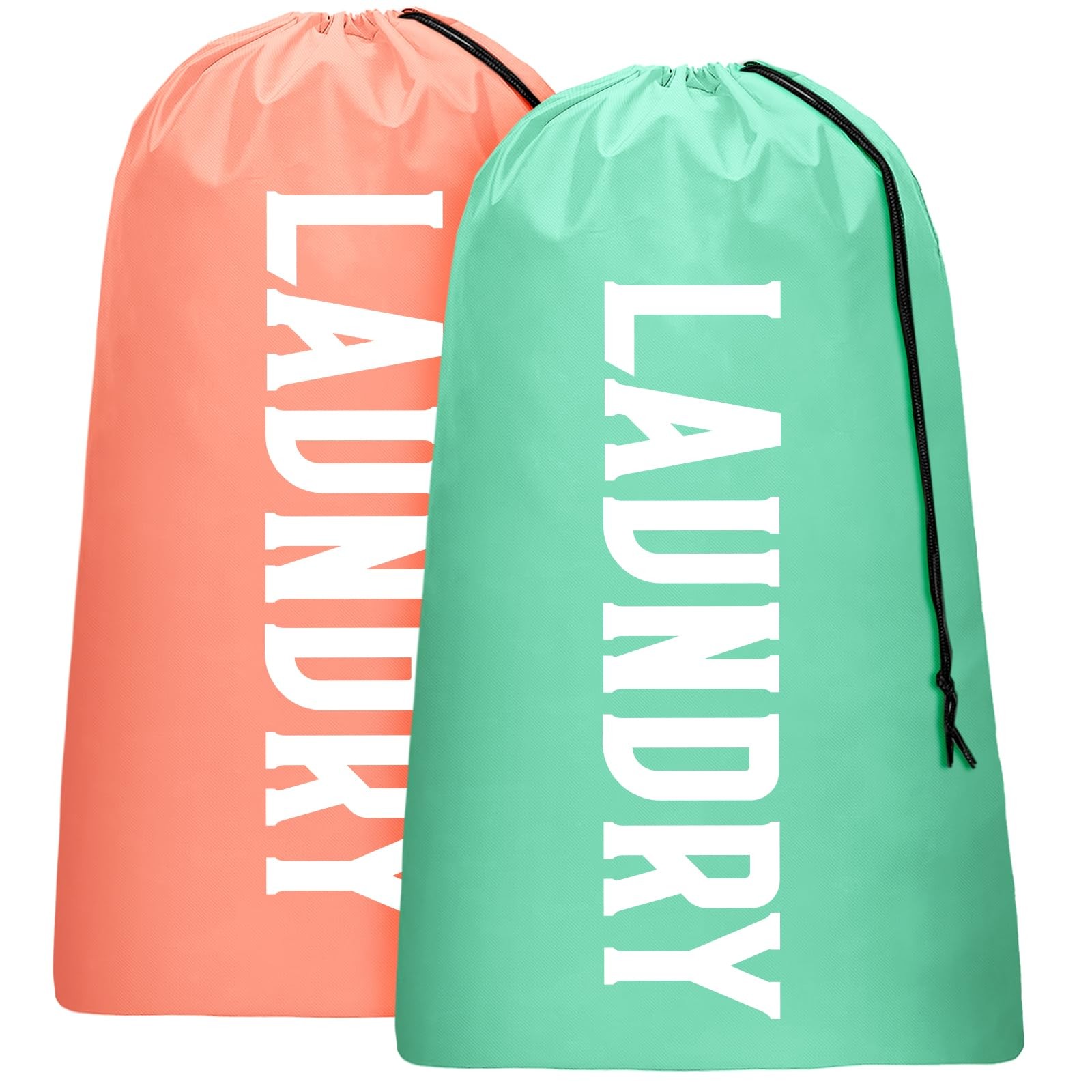 2 Pack XL Travel Laundry Bag, 24 inches x 36 inches, Light Pink + Blue
